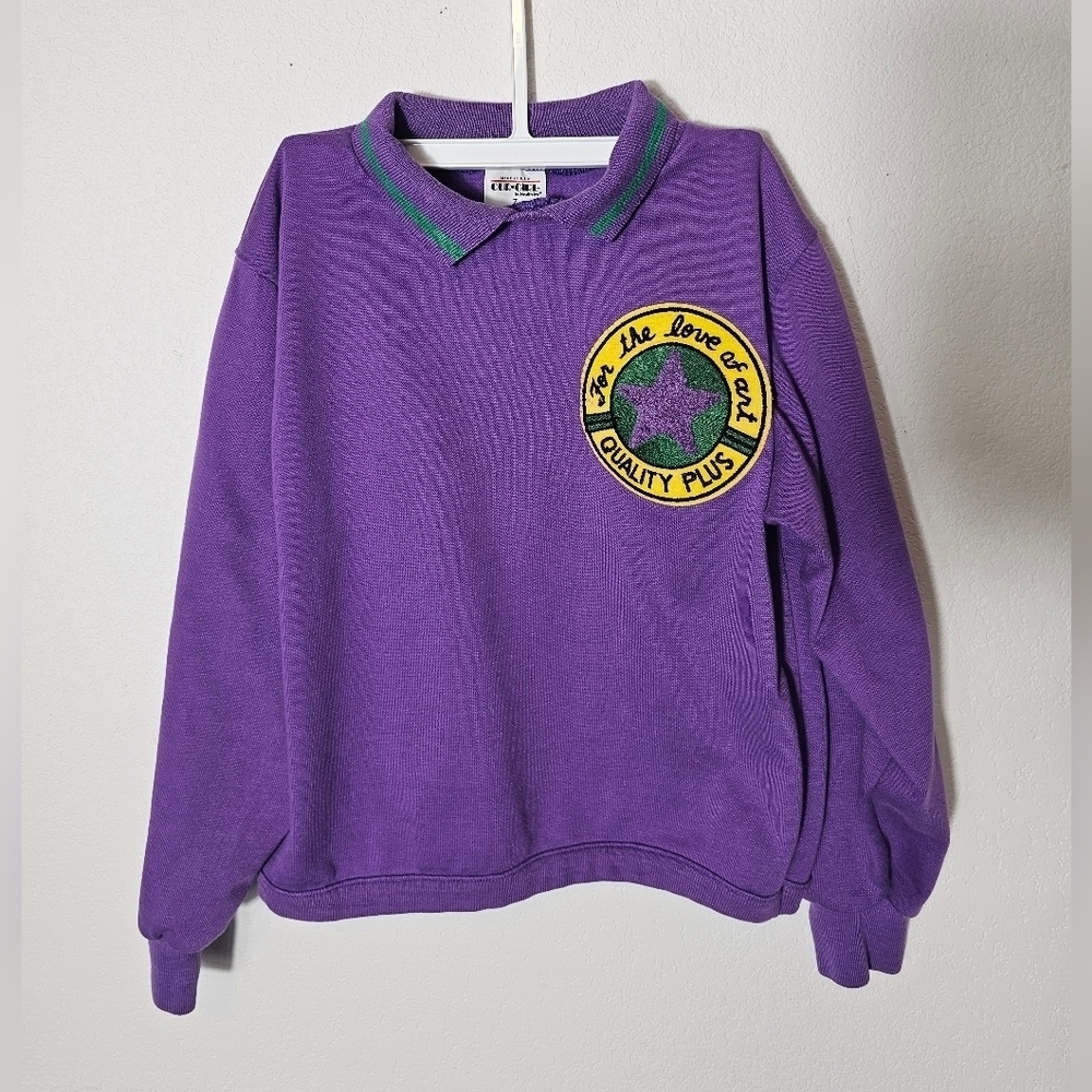 Vintage Purple Girls Sweatshirt with Embroidered Patch Little Girls Size 7 - Picture 1 of 7